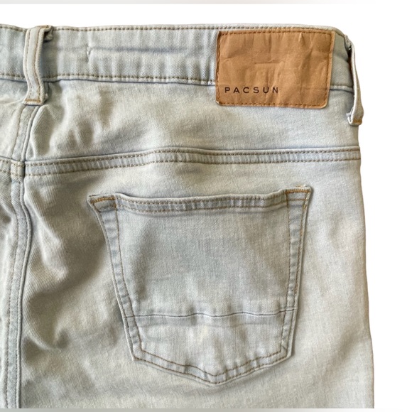 Men’s PacSun Stacked Skinny Jeans, Light Indigo Wash, Distressed, 33 x 32 - Picture 7 of 9